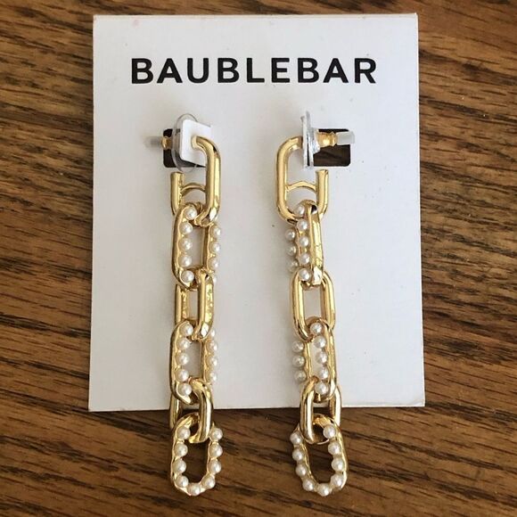 BaubleBar | Pearl Gold Chain Link Earrings | 2.75” Length - Picture 1 of 1